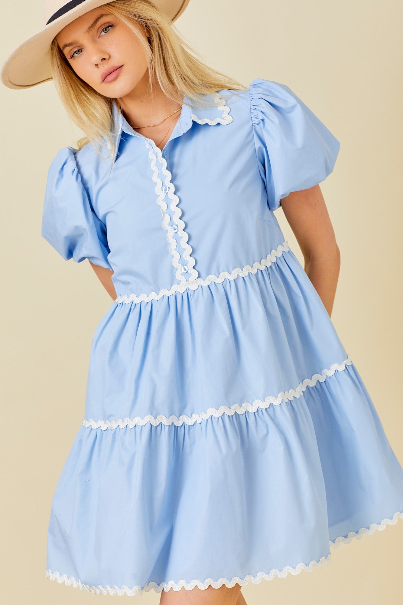 Light Blue Ric Rac Trim Shirt Dress Teel's