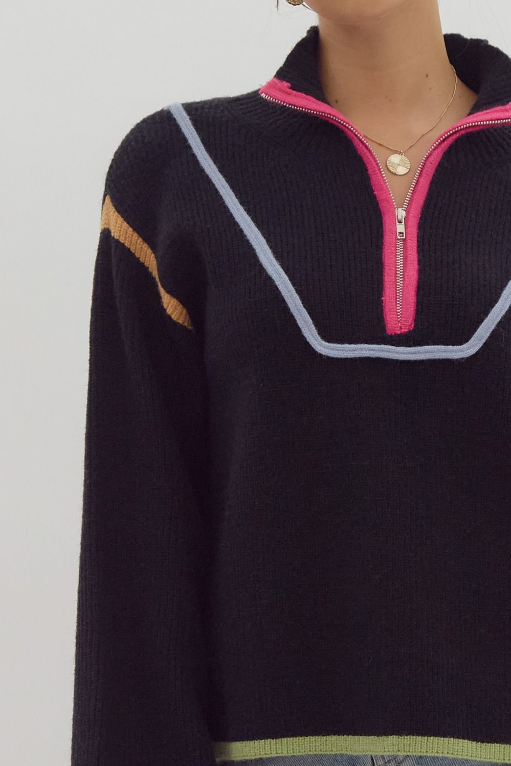 Black Multi Color Trim Half Zip