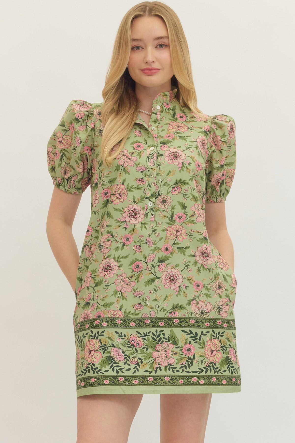 Matcha Floral Cinch Waist Dress