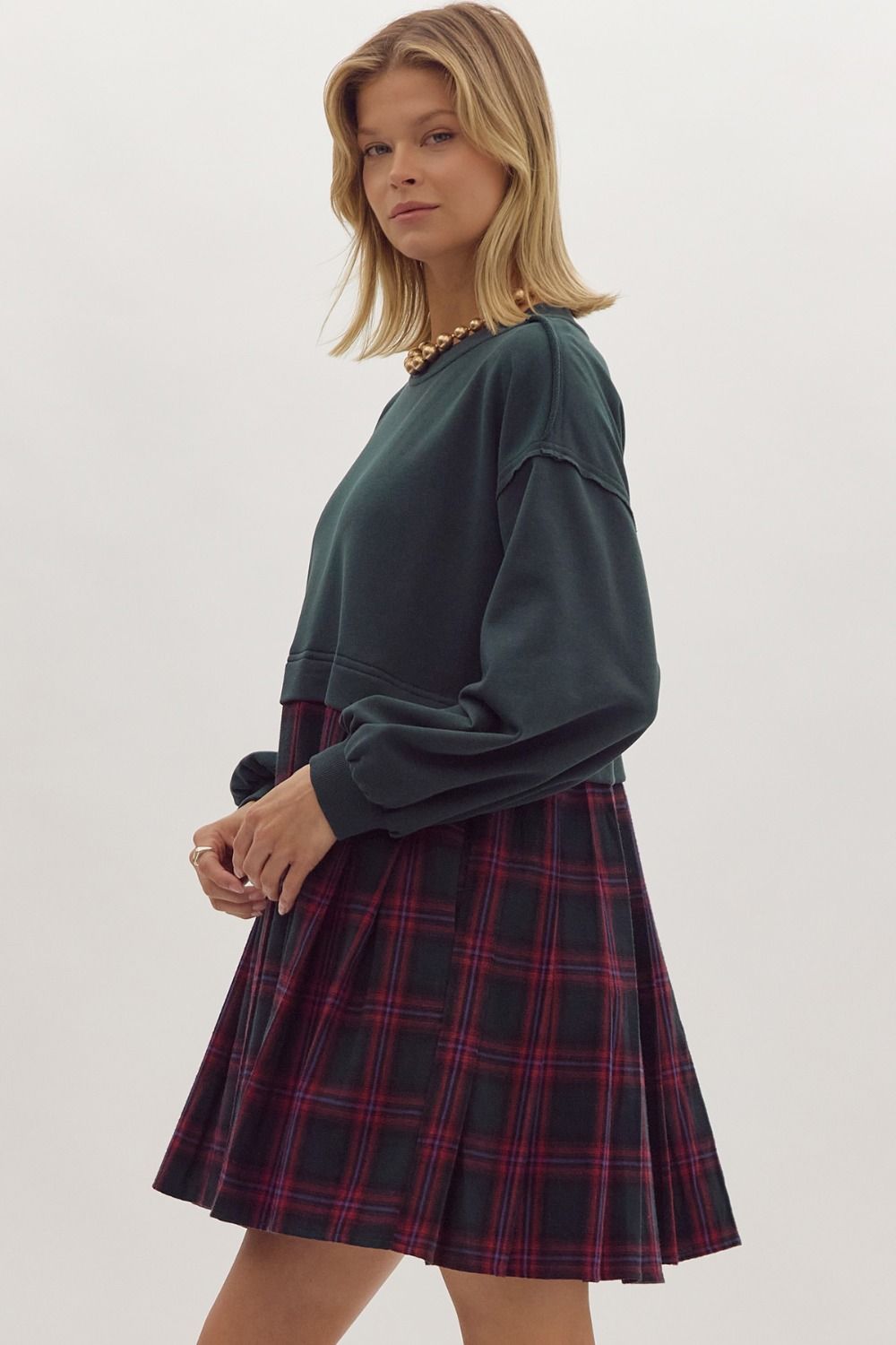 Forest/Navy Tartan Sweater Top Dress