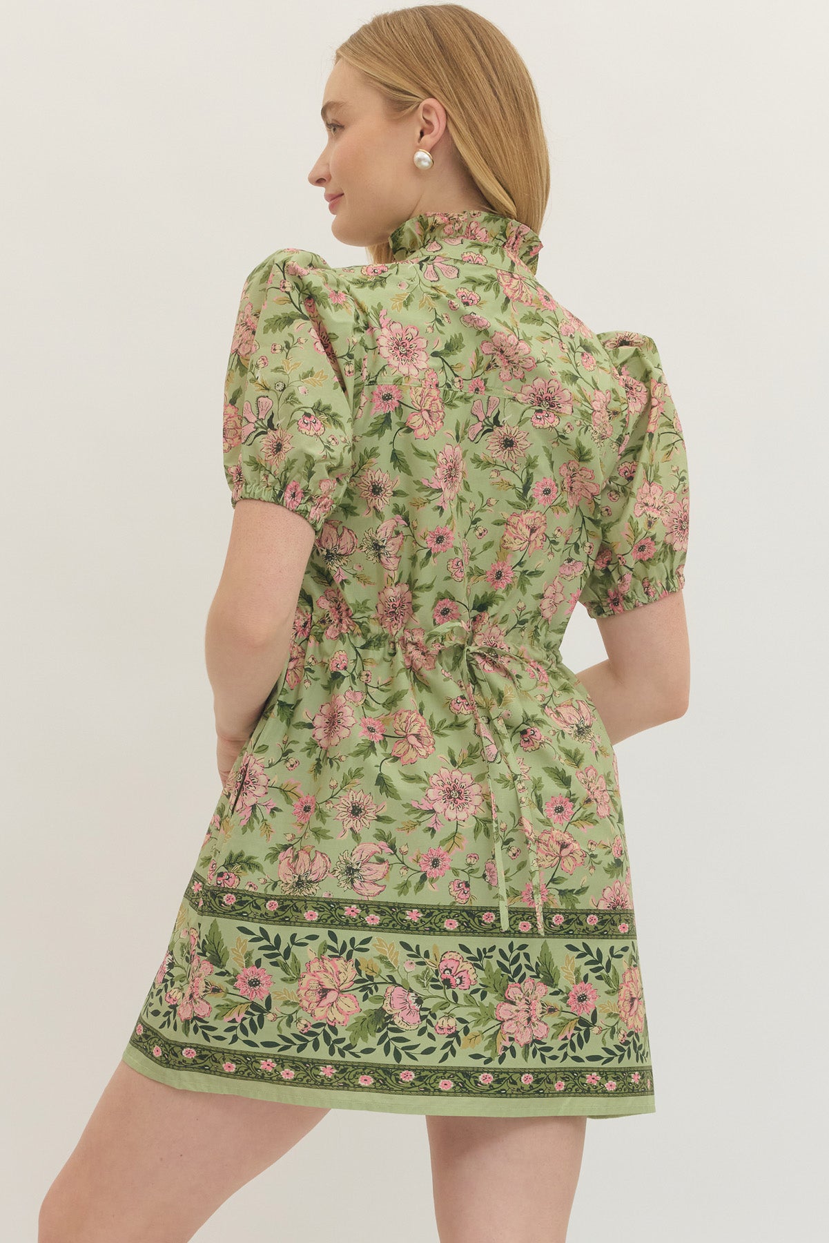 Matcha Floral Cinch Waist Dress