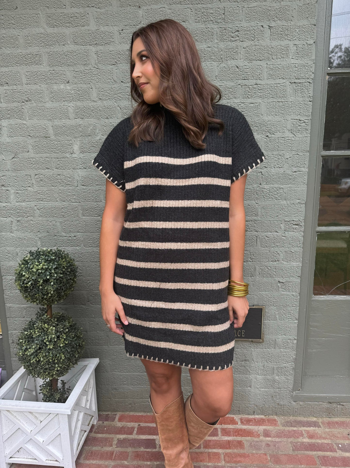 Black Striped Sleeveless Sweater Dress