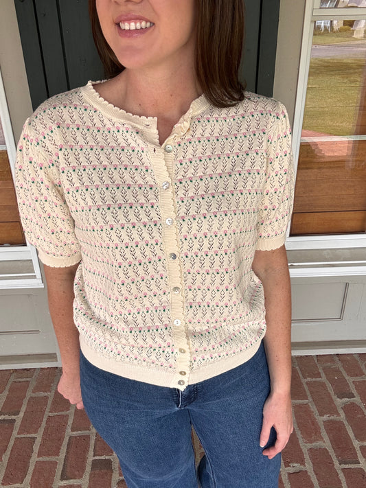 Cream Multi Knit Top