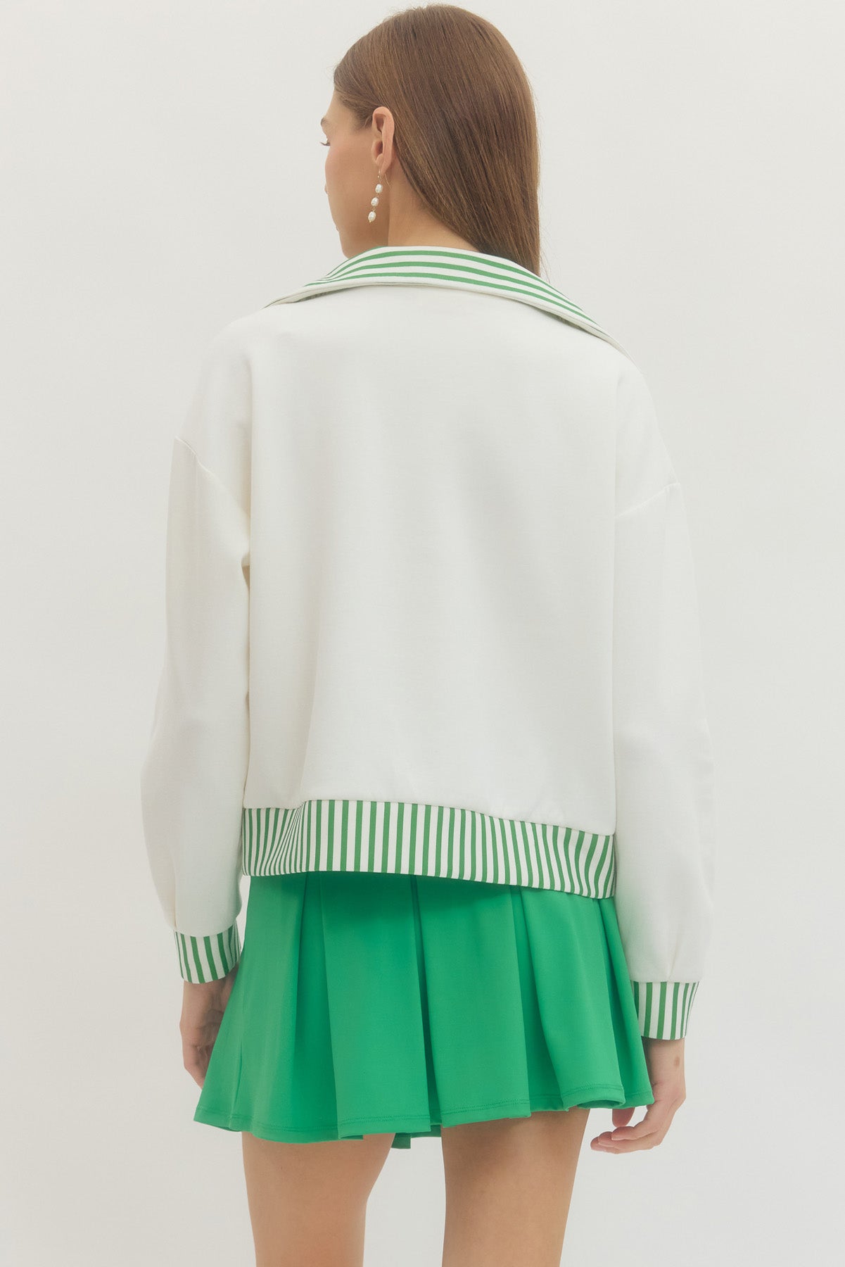 Green Stripe Half Zip Pullover