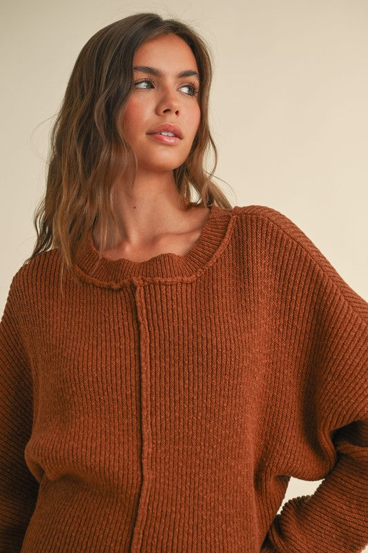 Brown Round Neck Sweater Top