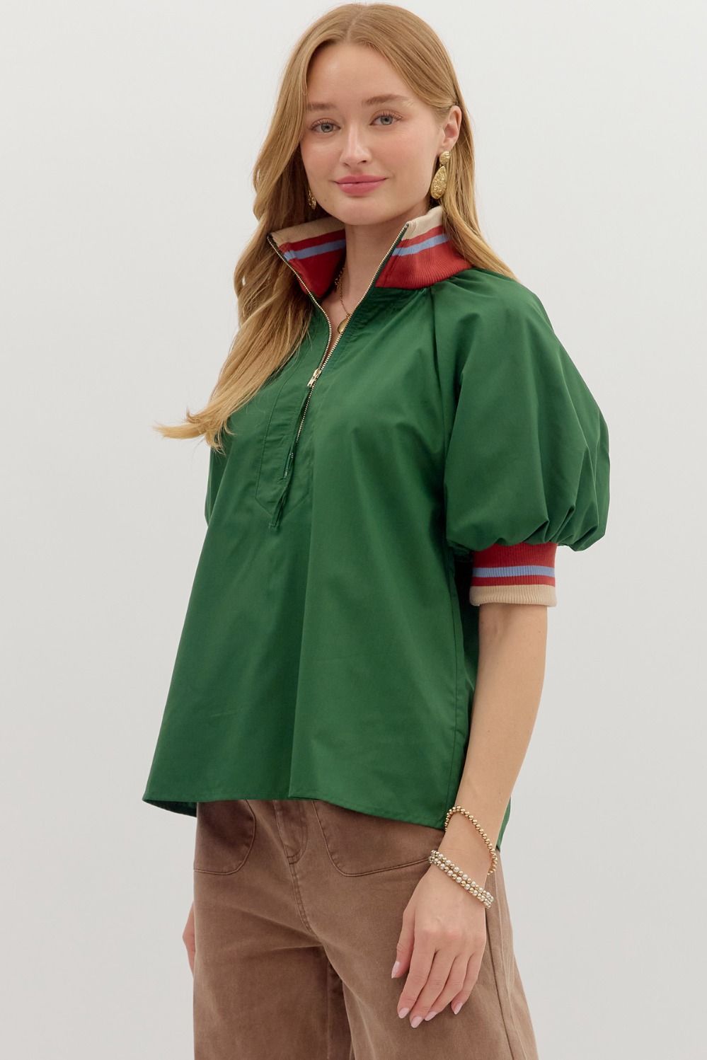 Green Contrast Detail Top