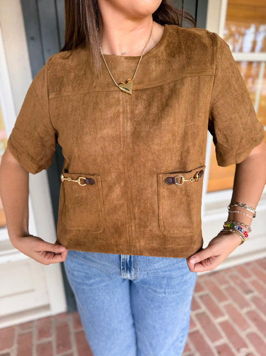 Brown Suede Horsebit  Top