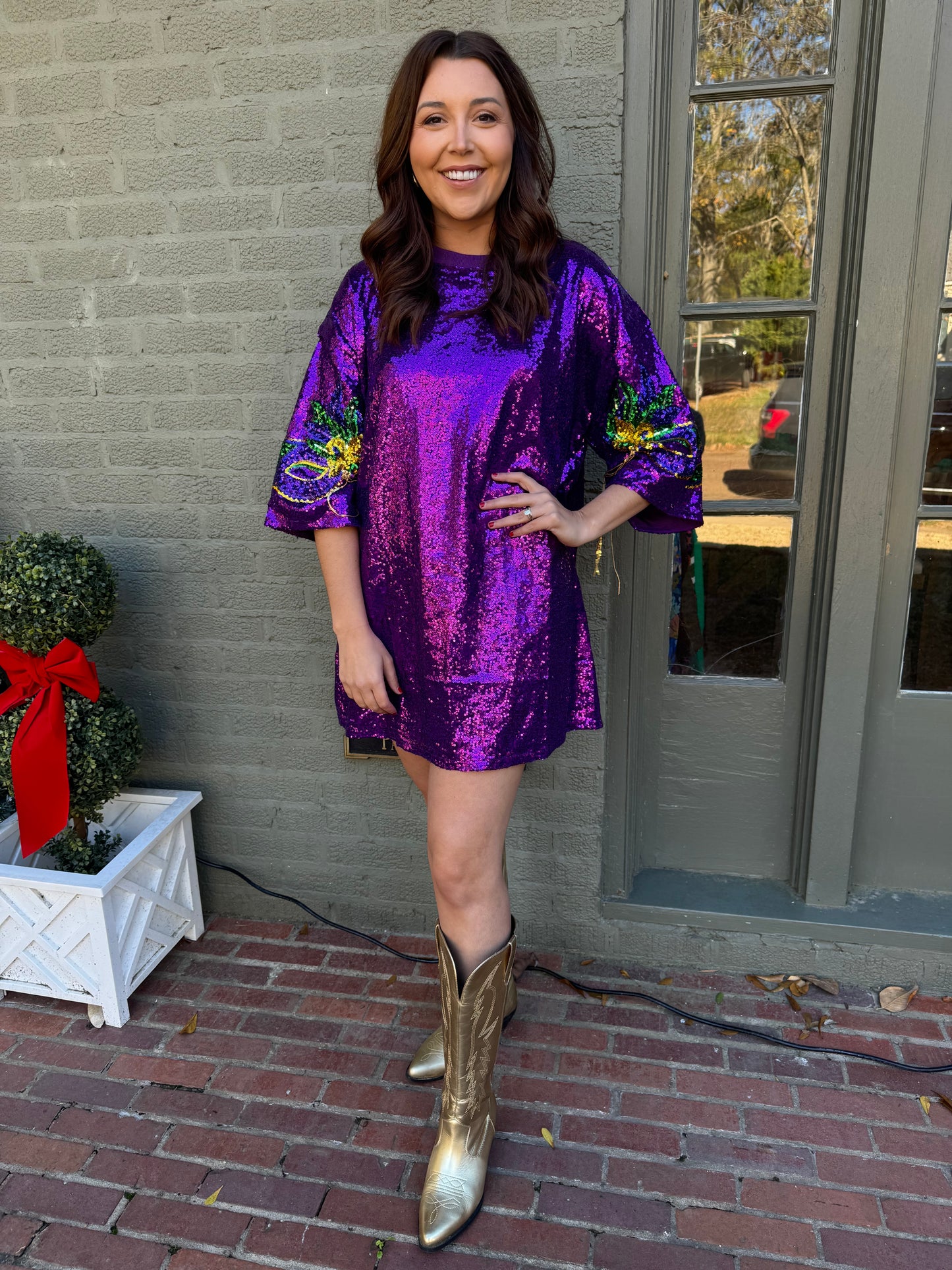 Mardi Gras Mask Sequin Shirt Dress