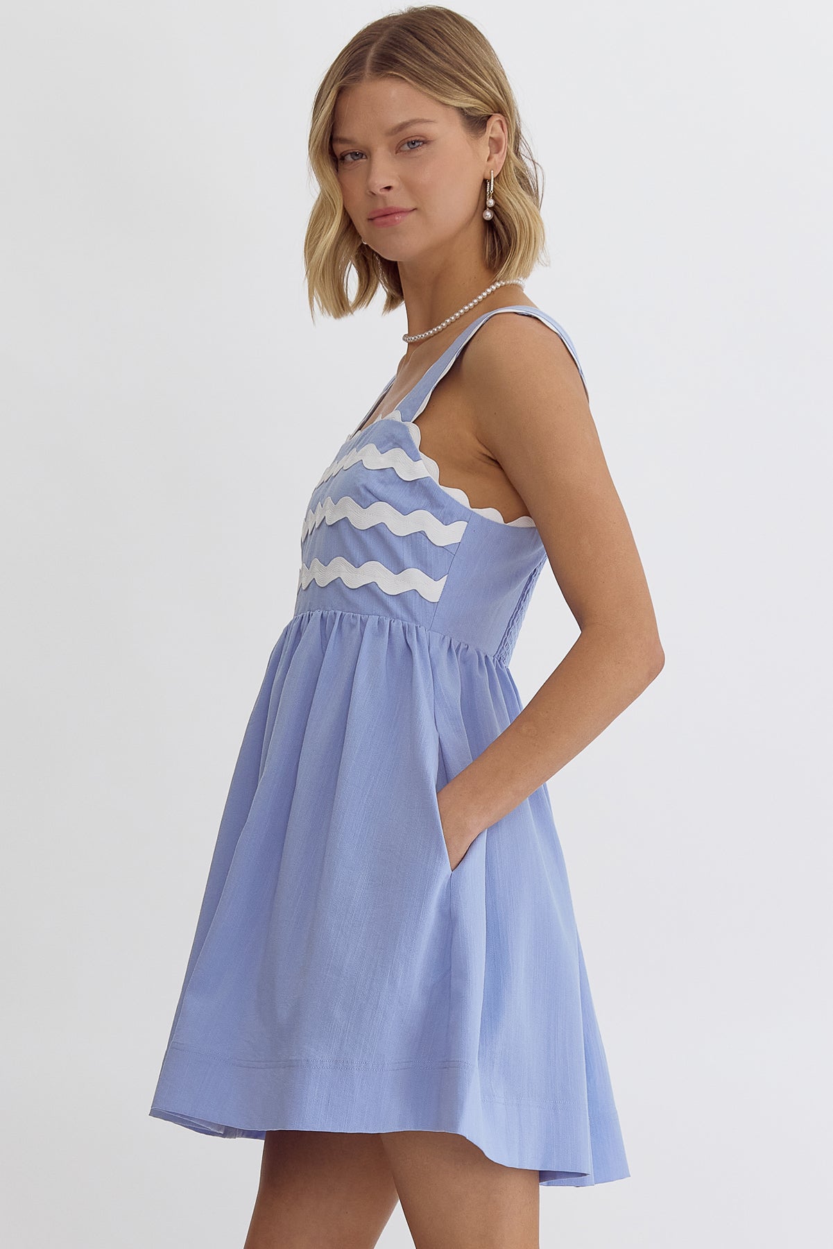 Blue Sleeveless Ric Rac Dress