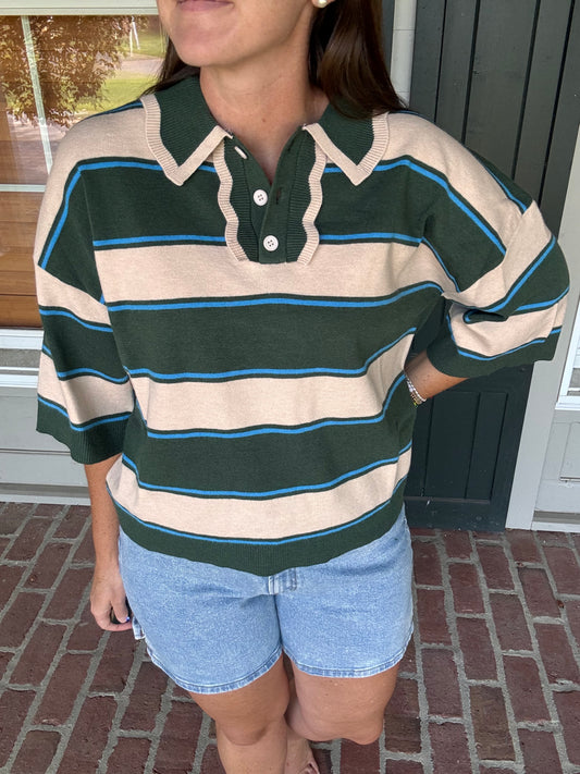 Hunter Green Rugby Stripe Top