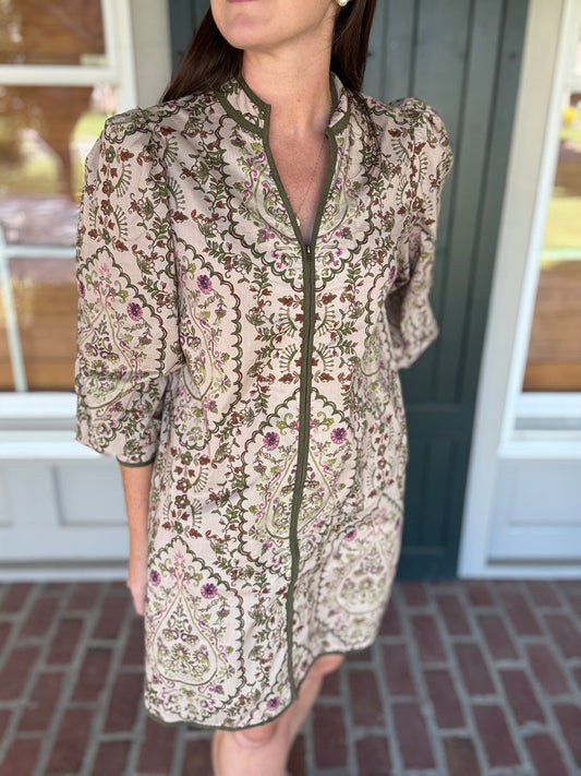 Cream Fall Floral Zip Up Dress
