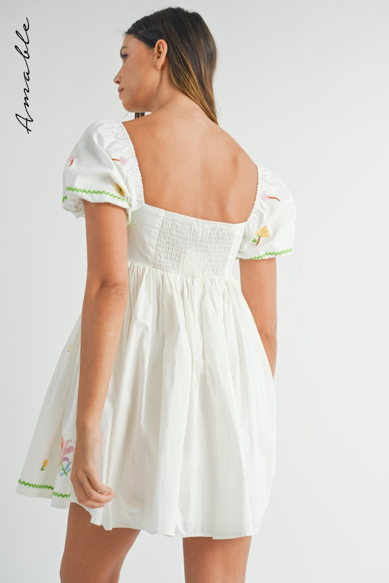 Off White Embroidered Babydoll Dress