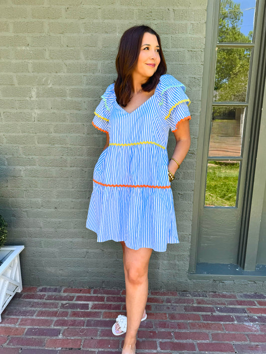 Blue Striped Rainbow Ric Rac Dress