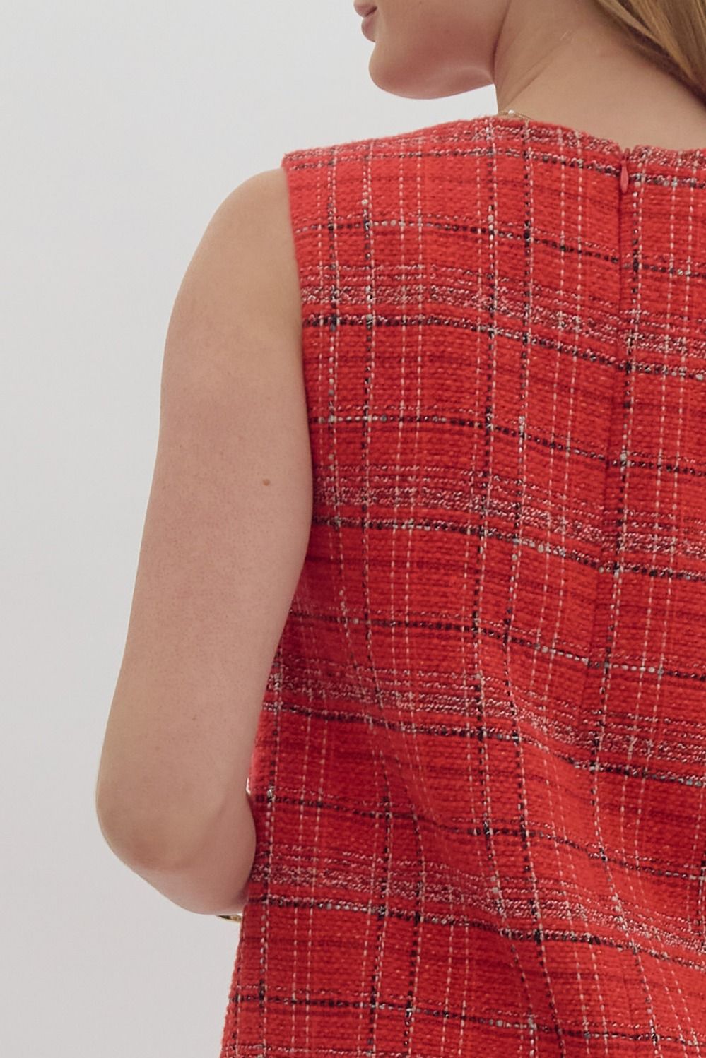 Red Tweed Scallop Detail Dress