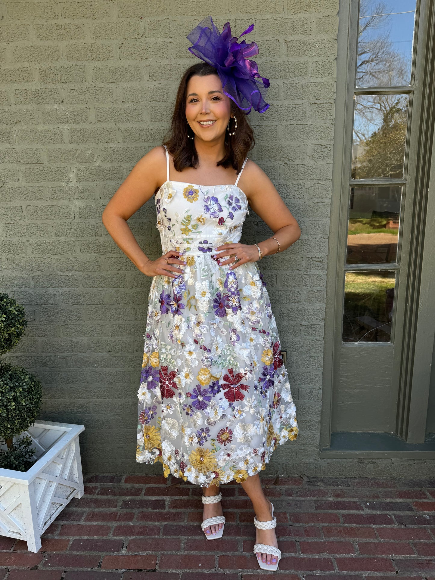 White Floral Midi Dress