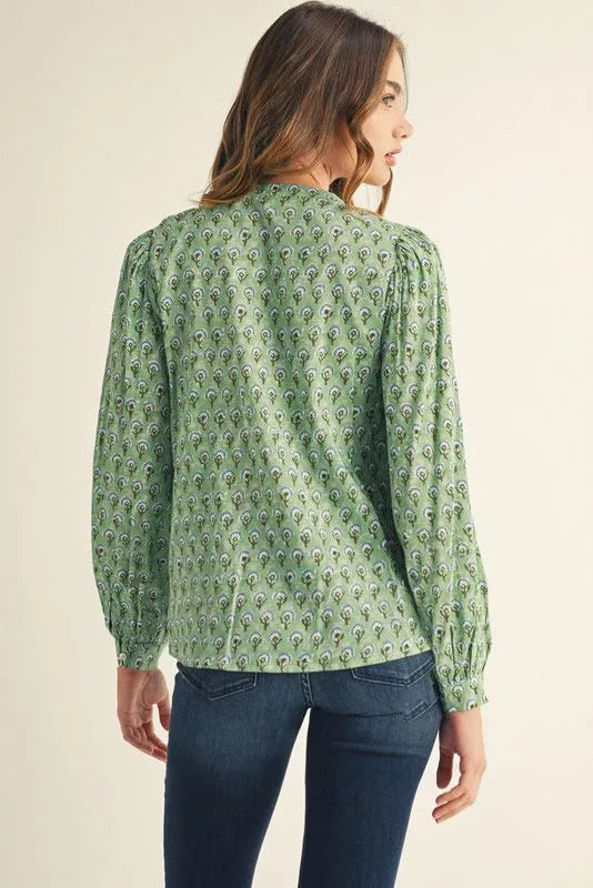 Green Block Print Top