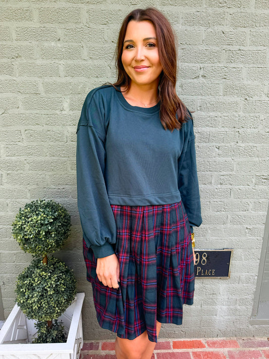 Forest/Navy Tartan Sweater Top Dress