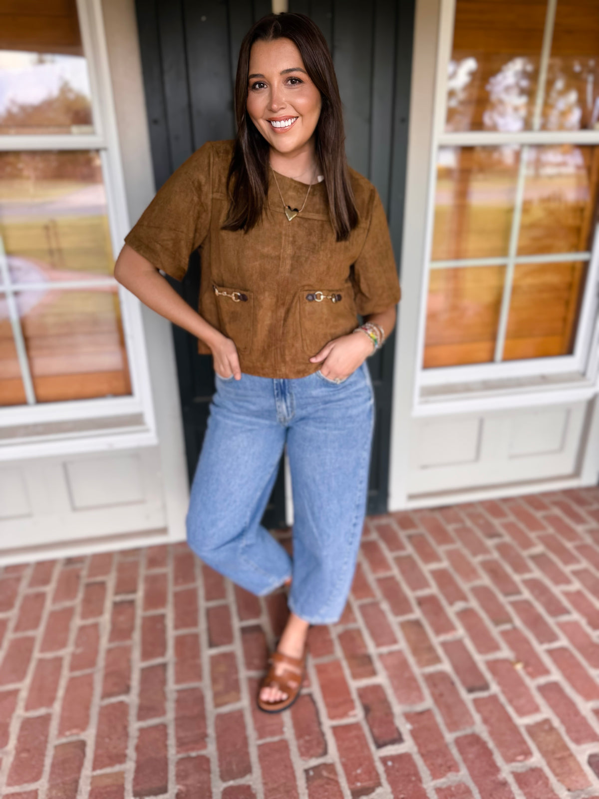 Brown Suede Horsebit  Top