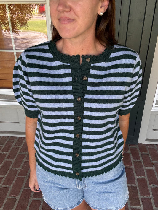 Hunter Green Striped Scallop Trim Top