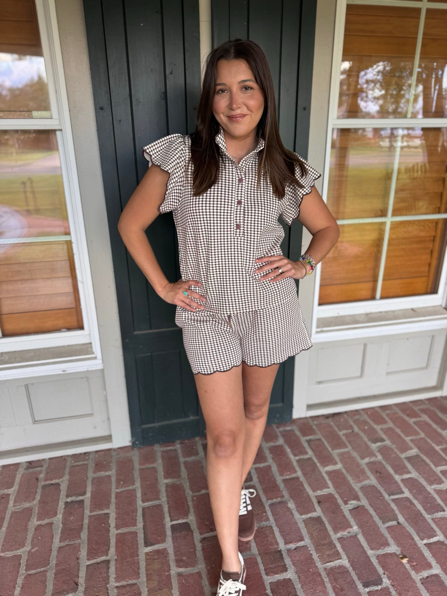 Brown Gingham Short Set
