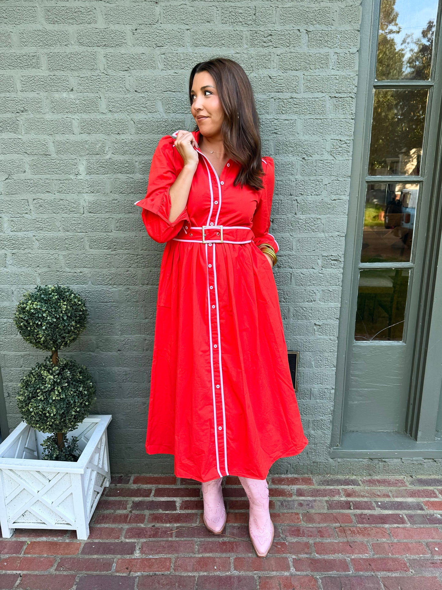 Red Midi Shirt Dress