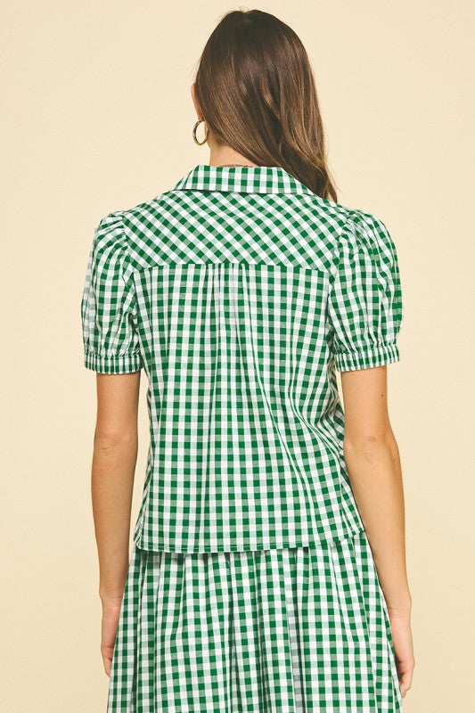 Green Gingham Button Down Shirt