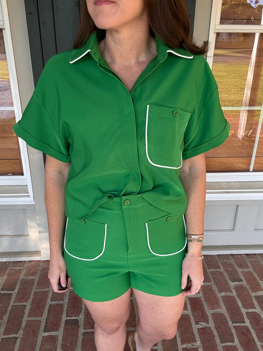 Green Piping Detail Short Set