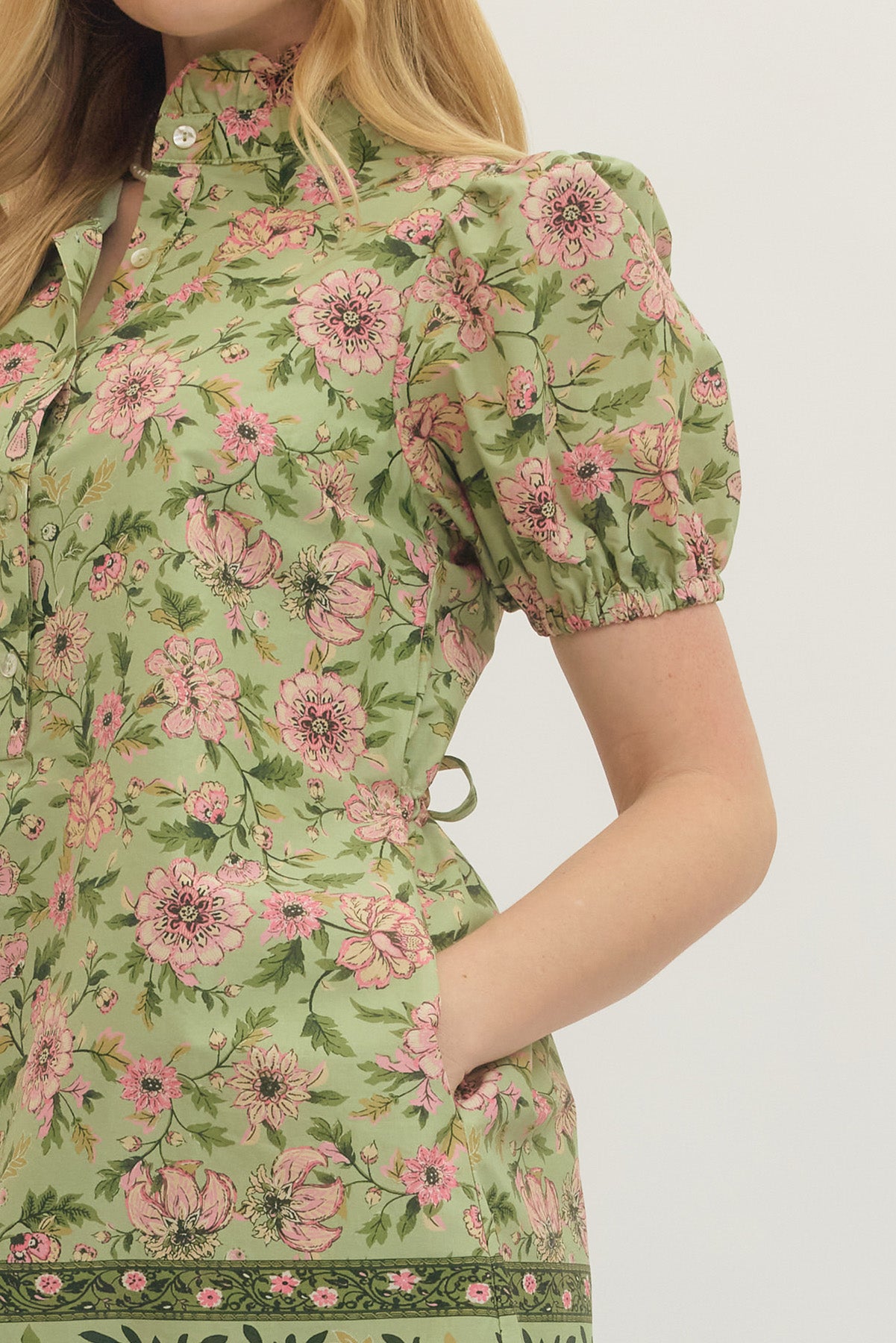 Matcha Floral Cinch Waist Dress