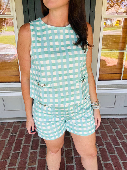 Mint Plaid Horse Bit Short Set