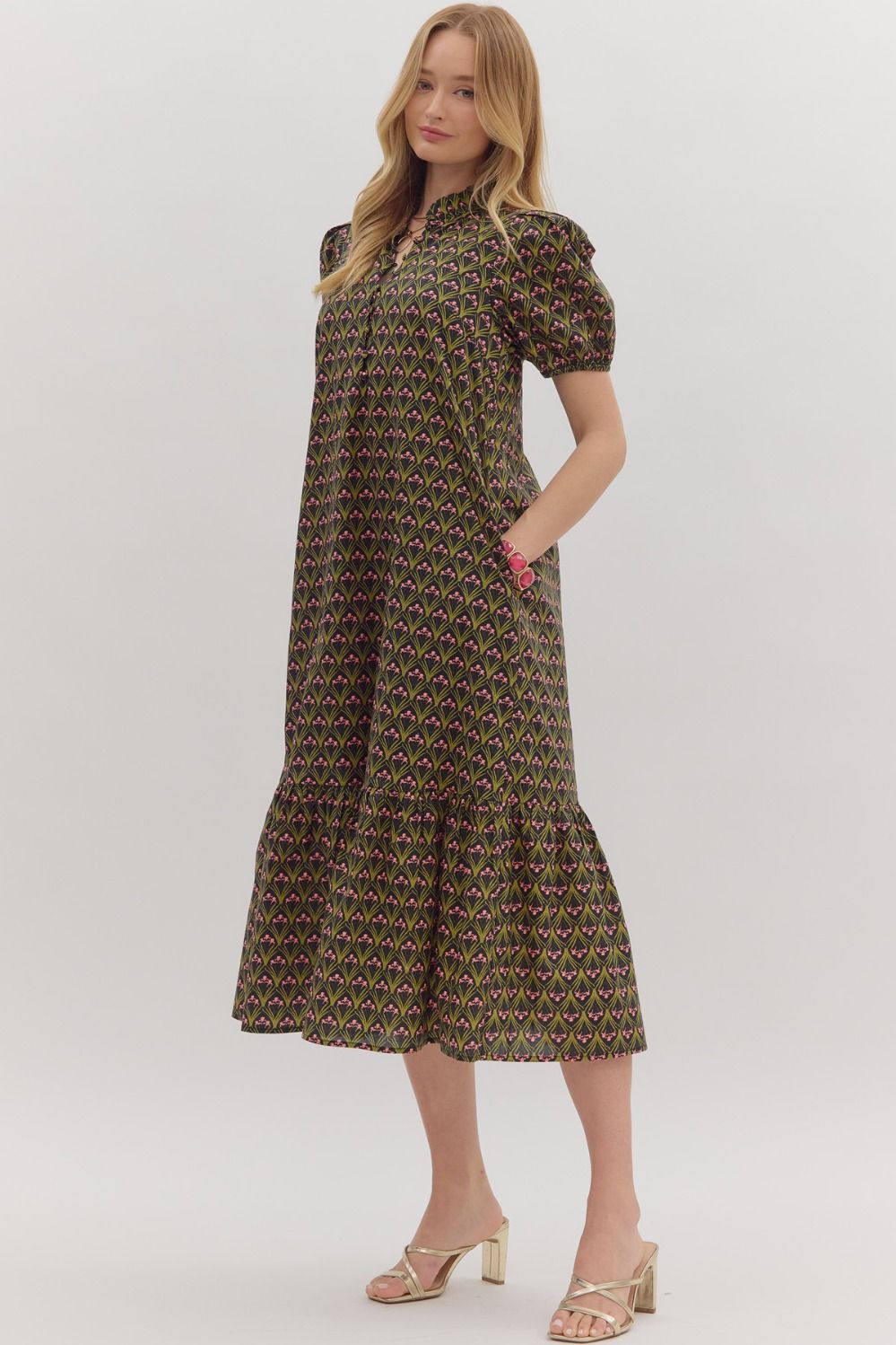 Black Puff Sleeve Midi