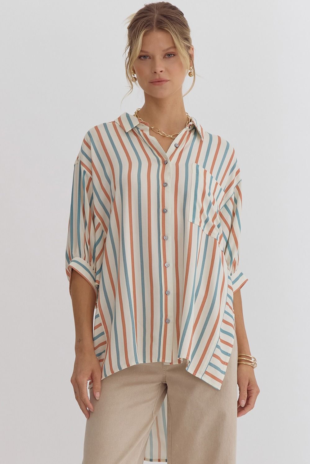 Blue and Rust Stiped Dolman Top