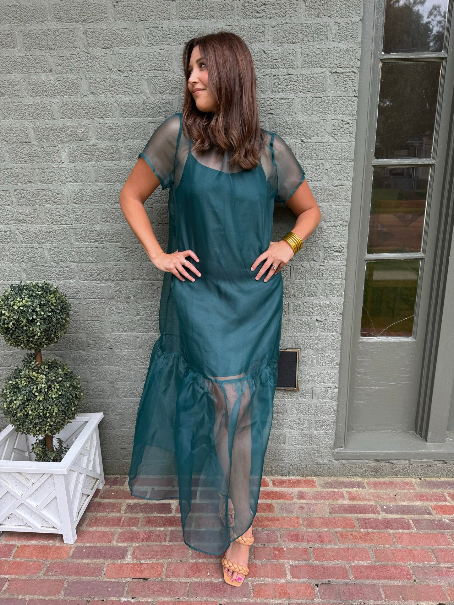 Emerald Organza Long Dress