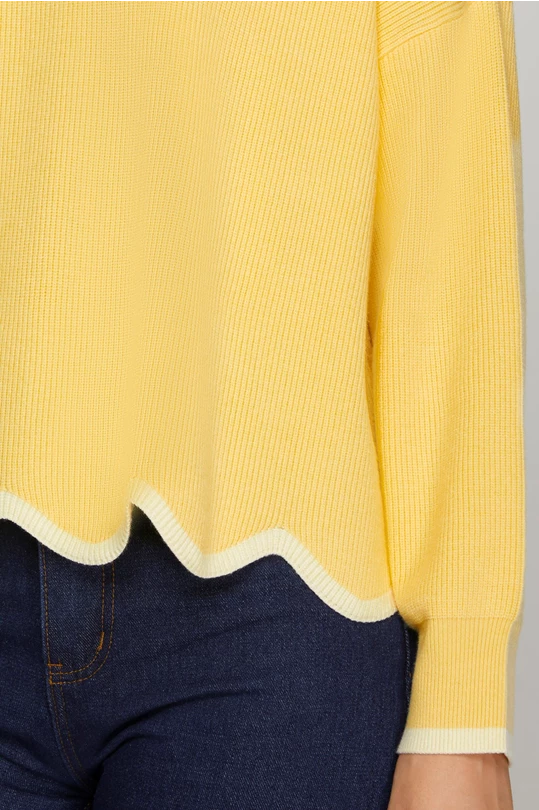 Yellow Scallop Hem Sweater