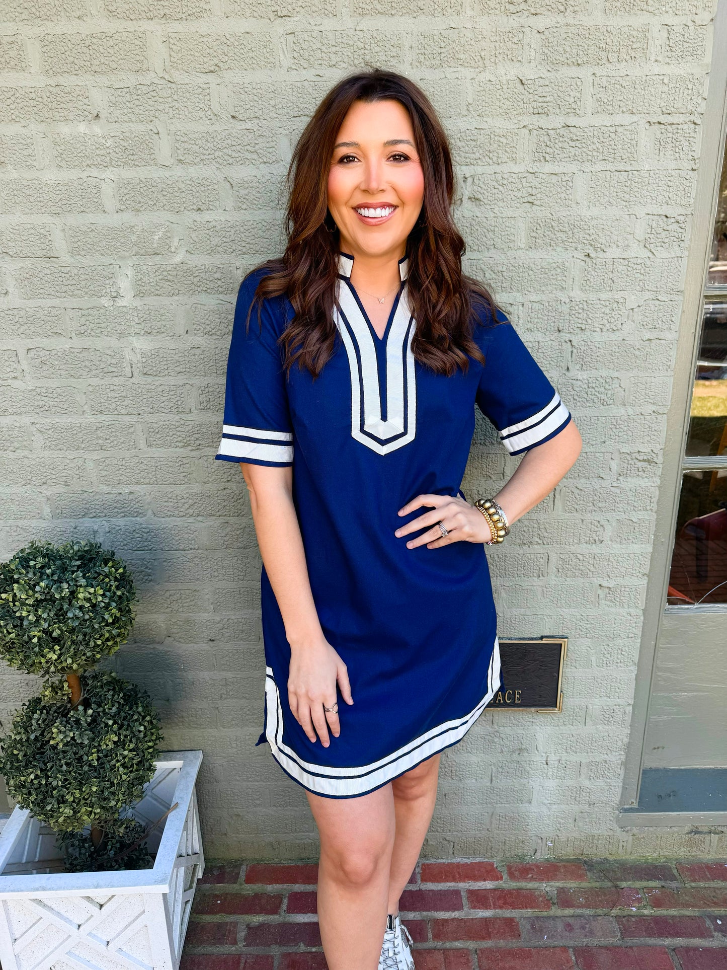 Navy Contrast Trim Dress