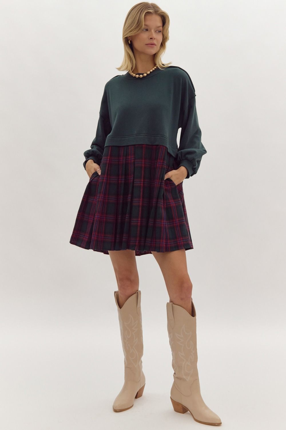 Forest/Navy Tartan Sweater Top Dress