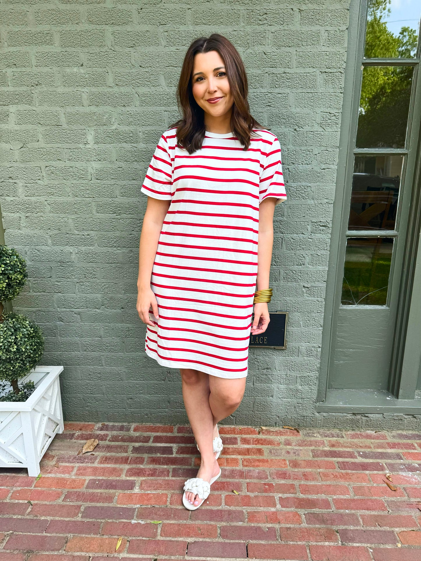 Red and White T-Shirt Dress