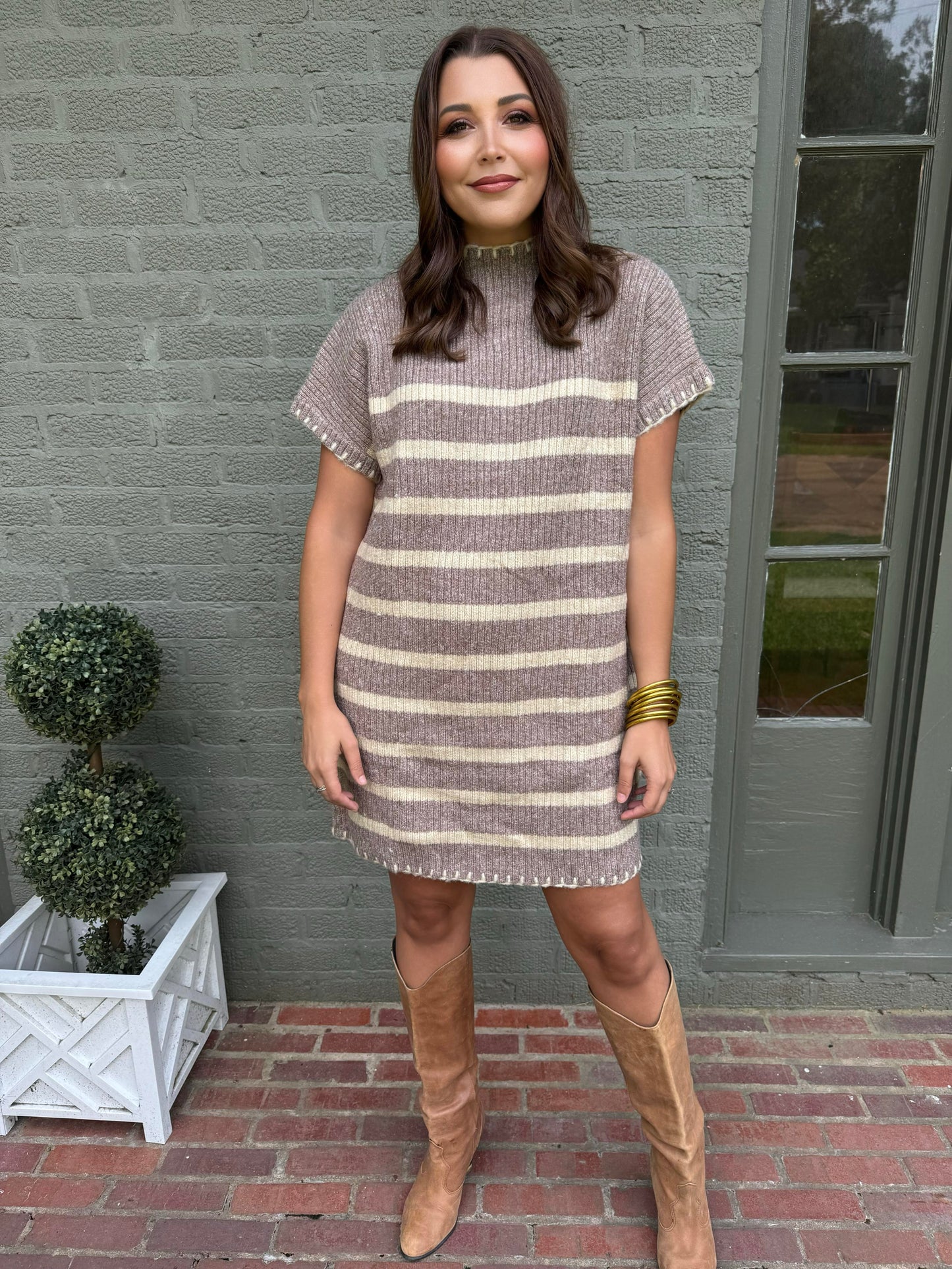 Mocha Striped Sleeveless Sweater Dress