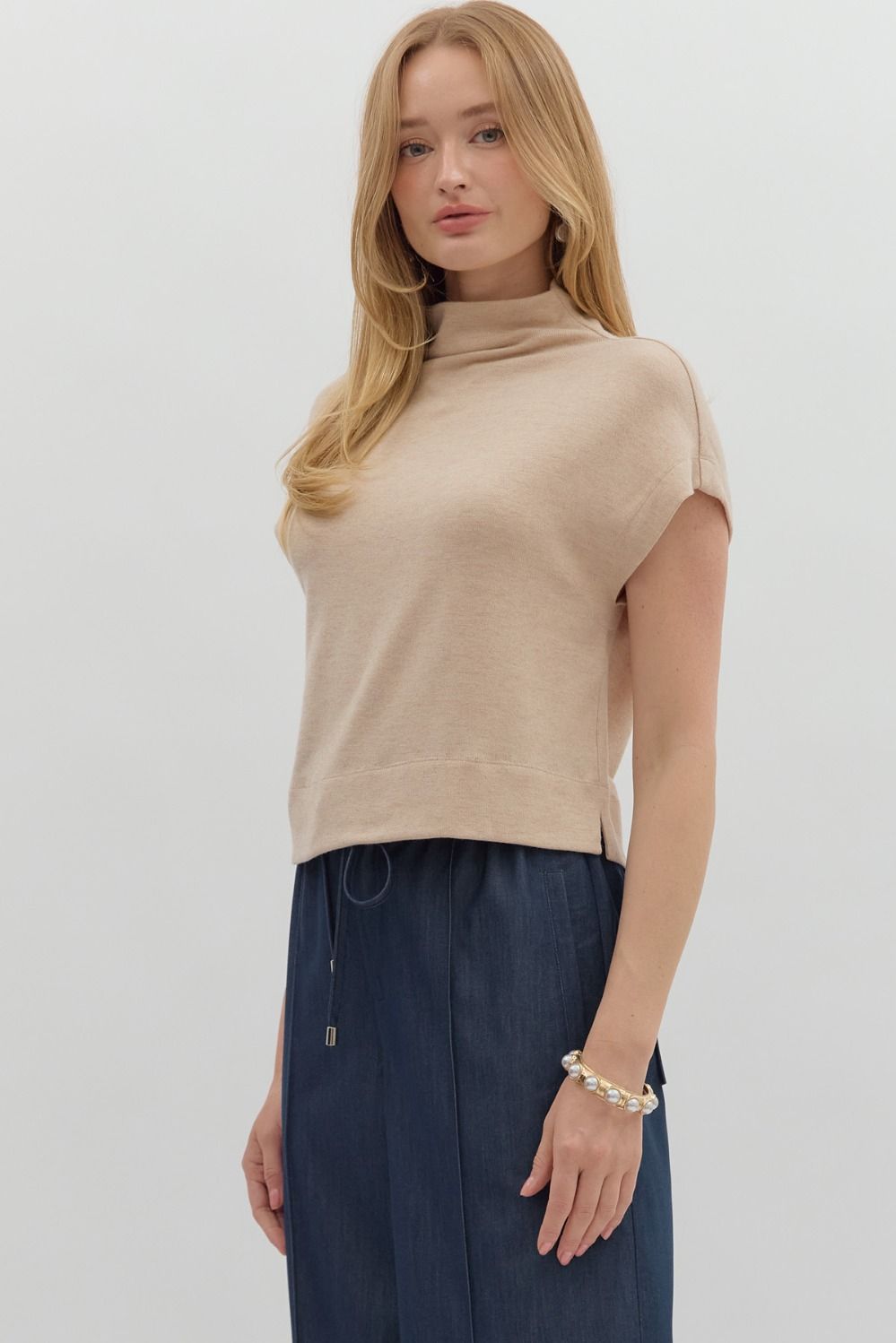 Oatmeal Mock Neck Top