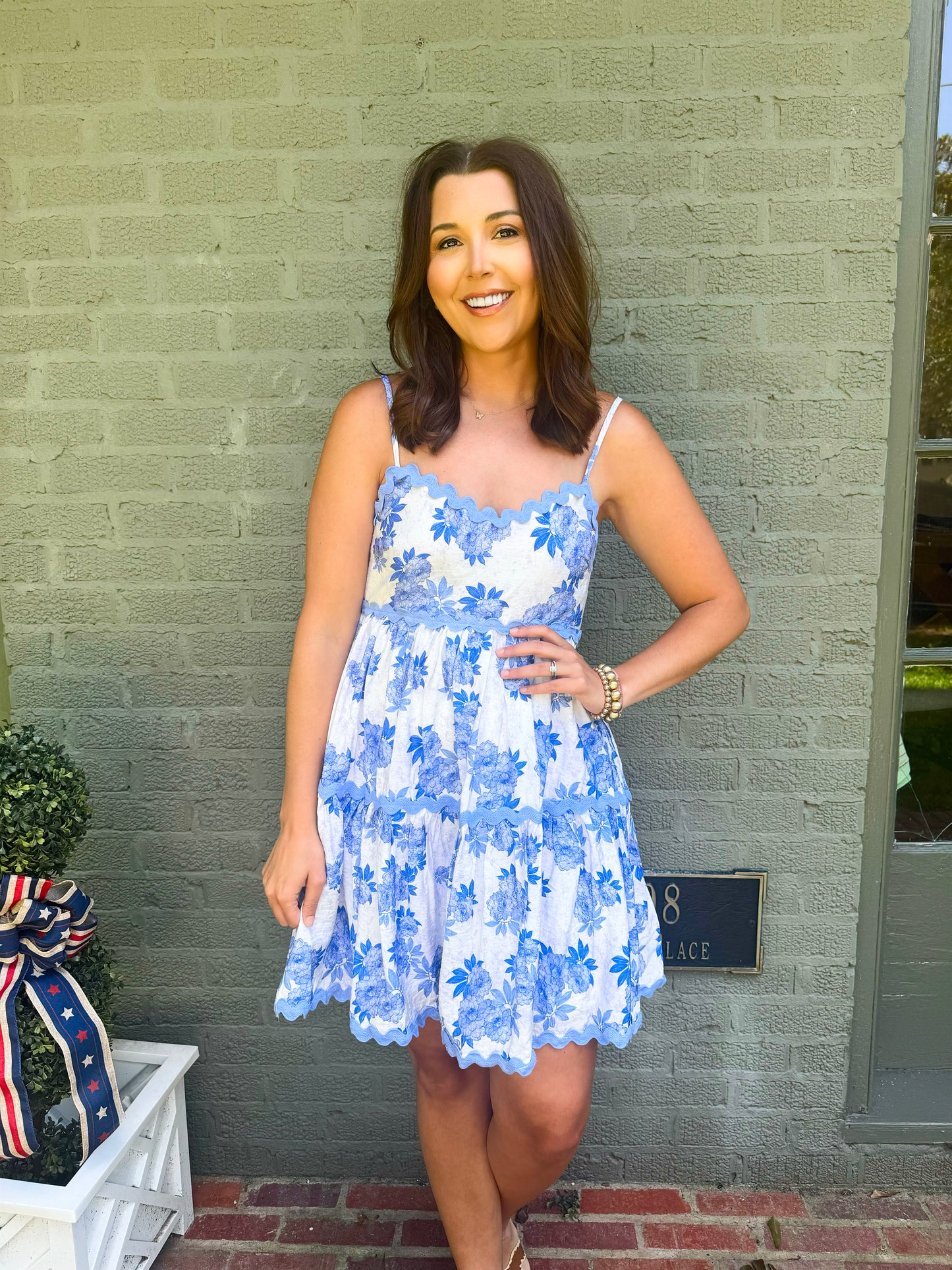 Blue Floral Ric Rac Trim Dress