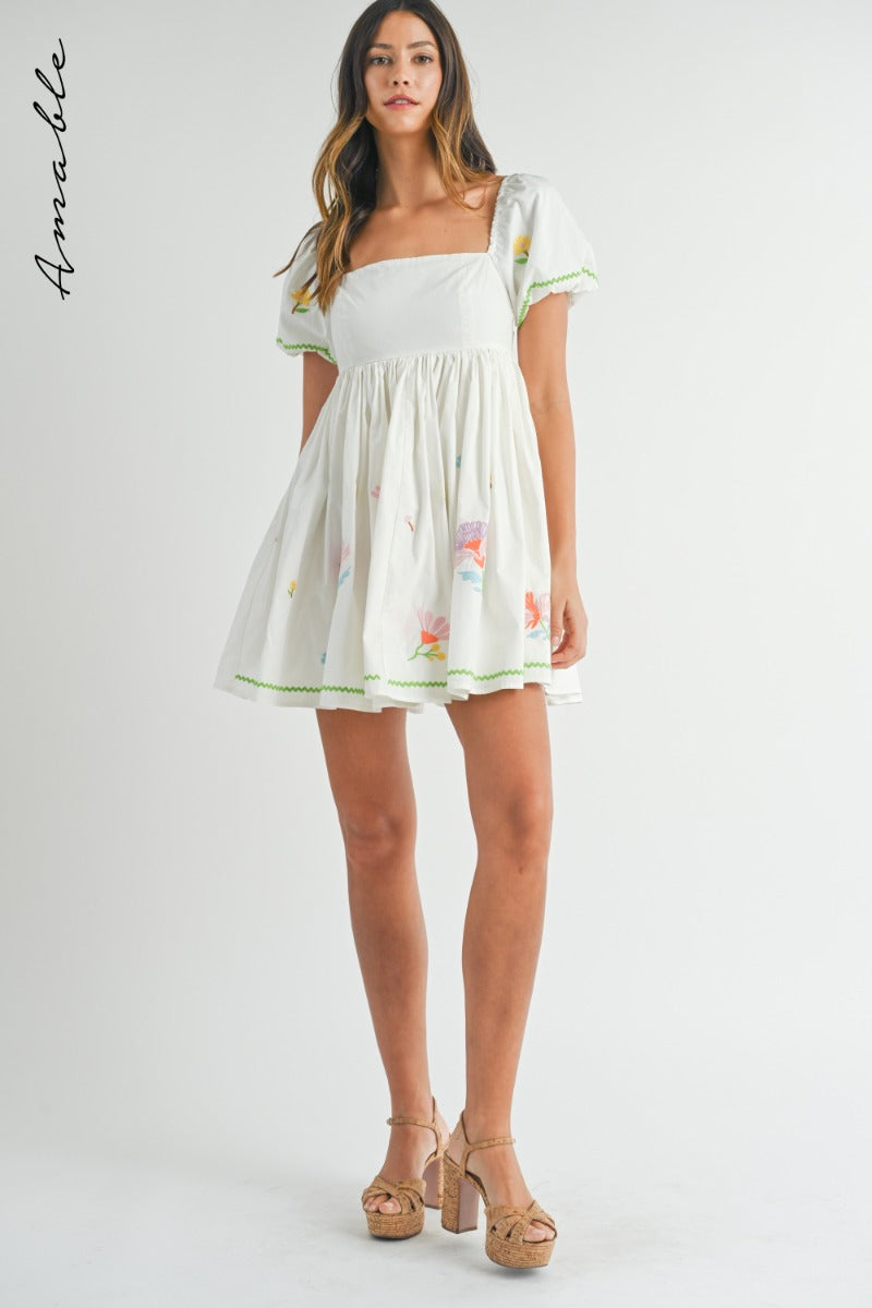 Off White Embroidered Babydoll Dress