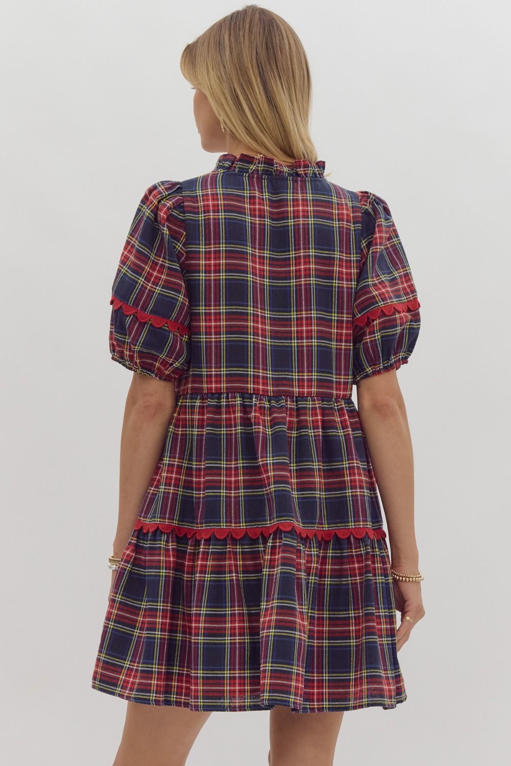 Navy Tartan Ric Rac Detail Dress