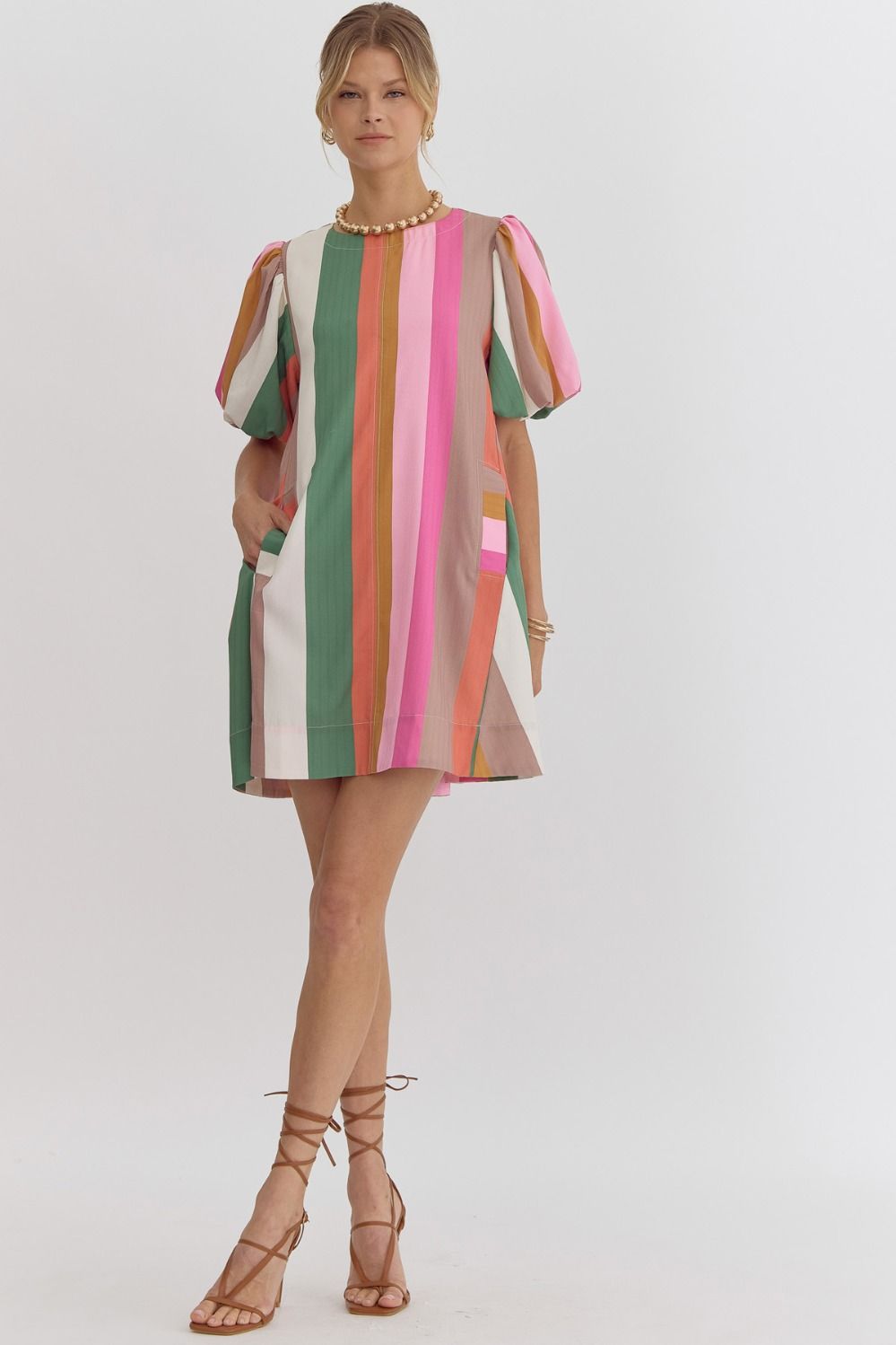 Multi Striped Bubble Sleeve Dress