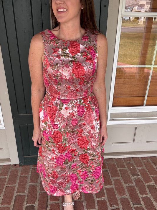 Coral Jacquard Fit and Flare Dress
