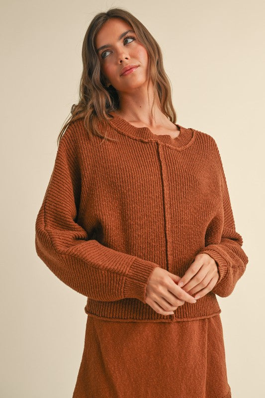 Brown Round Neck Sweater Top