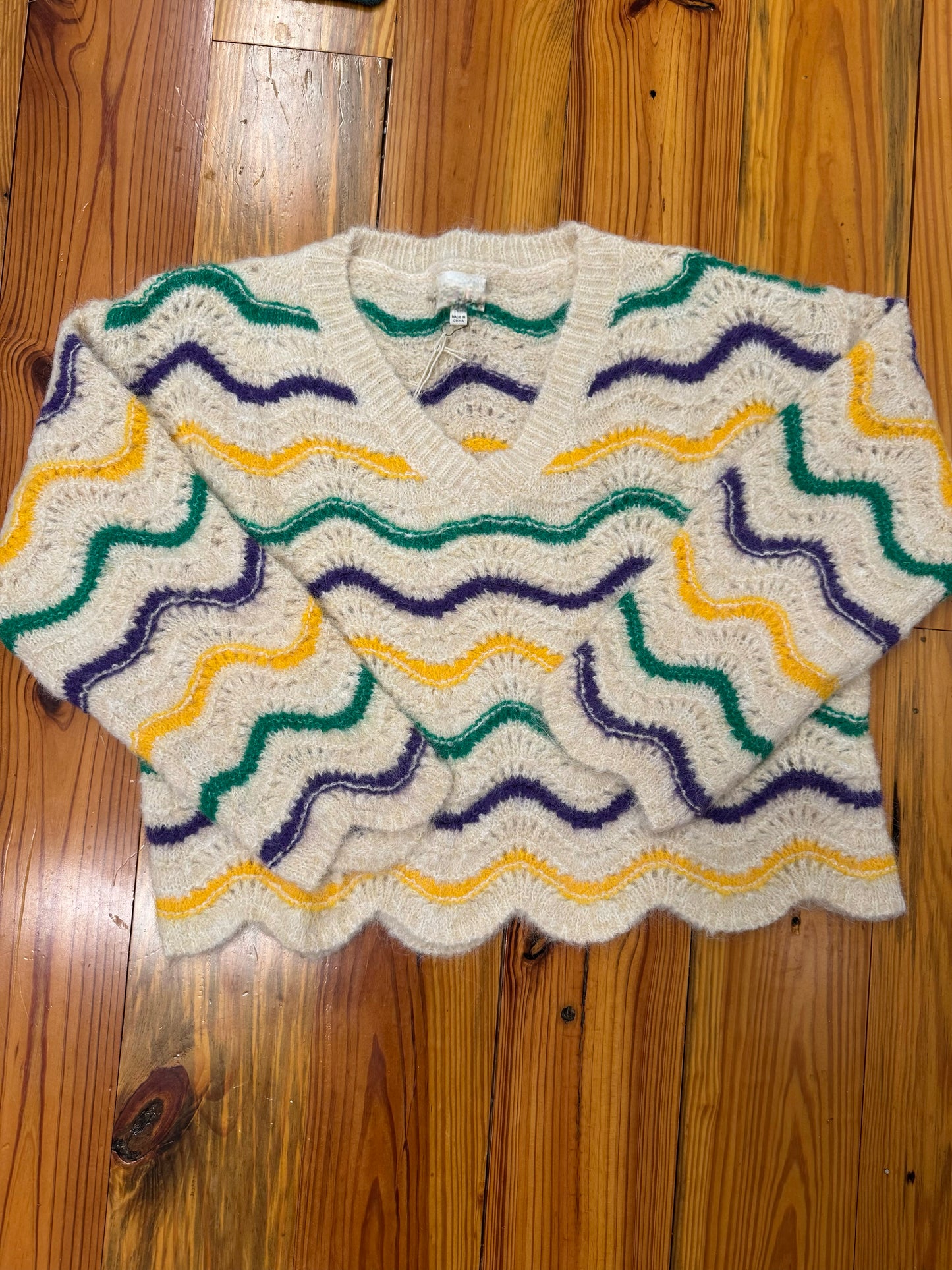 Mardi Gras Wavy Stripe Sweater