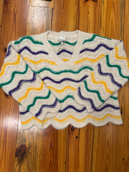 Mardi Gras Wavy Stripe Sweater