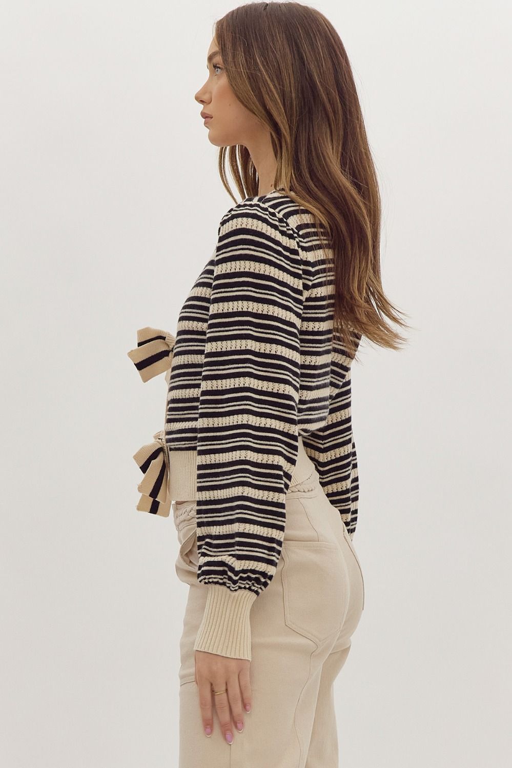 Black Striped Bow Sweater