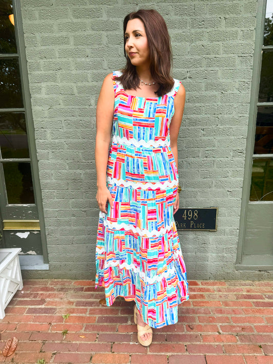 Blue Multi Tiered Ric Rac Trimmed Midi