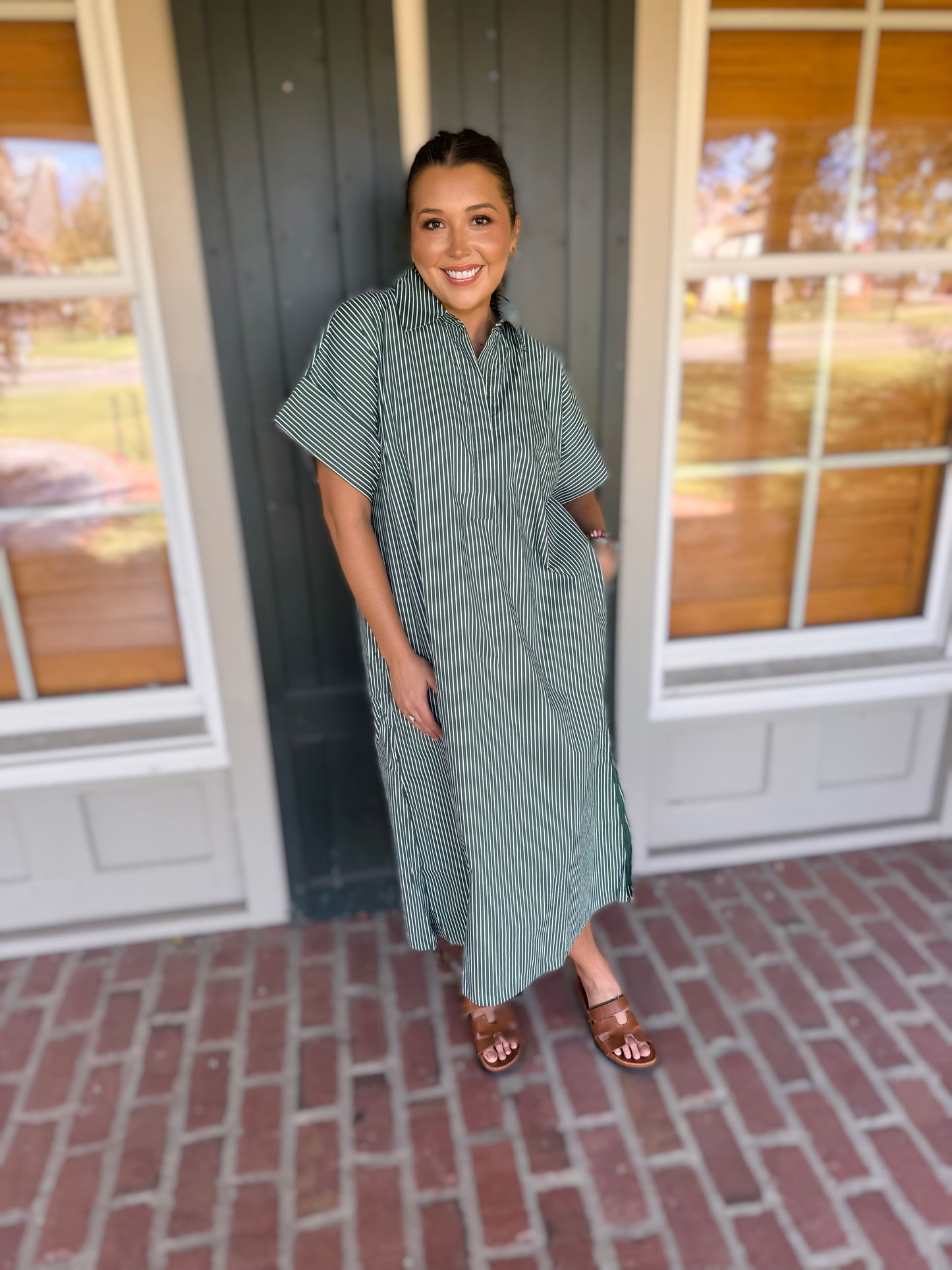 Hunter Green Striped Midi