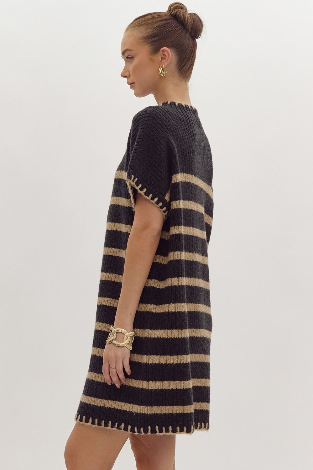 Black Striped Sleeveless Sweater Dress